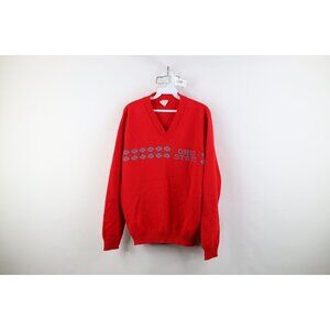 Vtg 70s 80s Womens Large Knit Argyle Ohio State University V-Neck Sweater USA